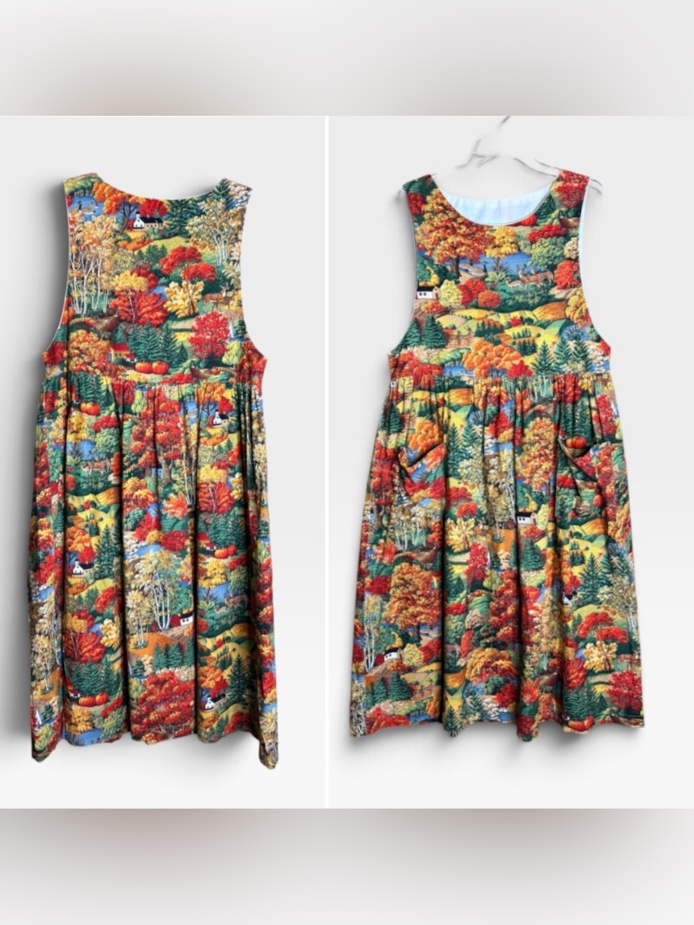 Fall Scenic Cottage Deer Cotton Jumper Dress size large
